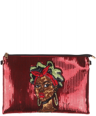African-American Women Design Reversible Sequin Clutch Bag B029 RED